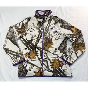 Mossy Oak Fleece Jacket Womens Medium MO Snow Camo Purple Trim Full Zip W316236